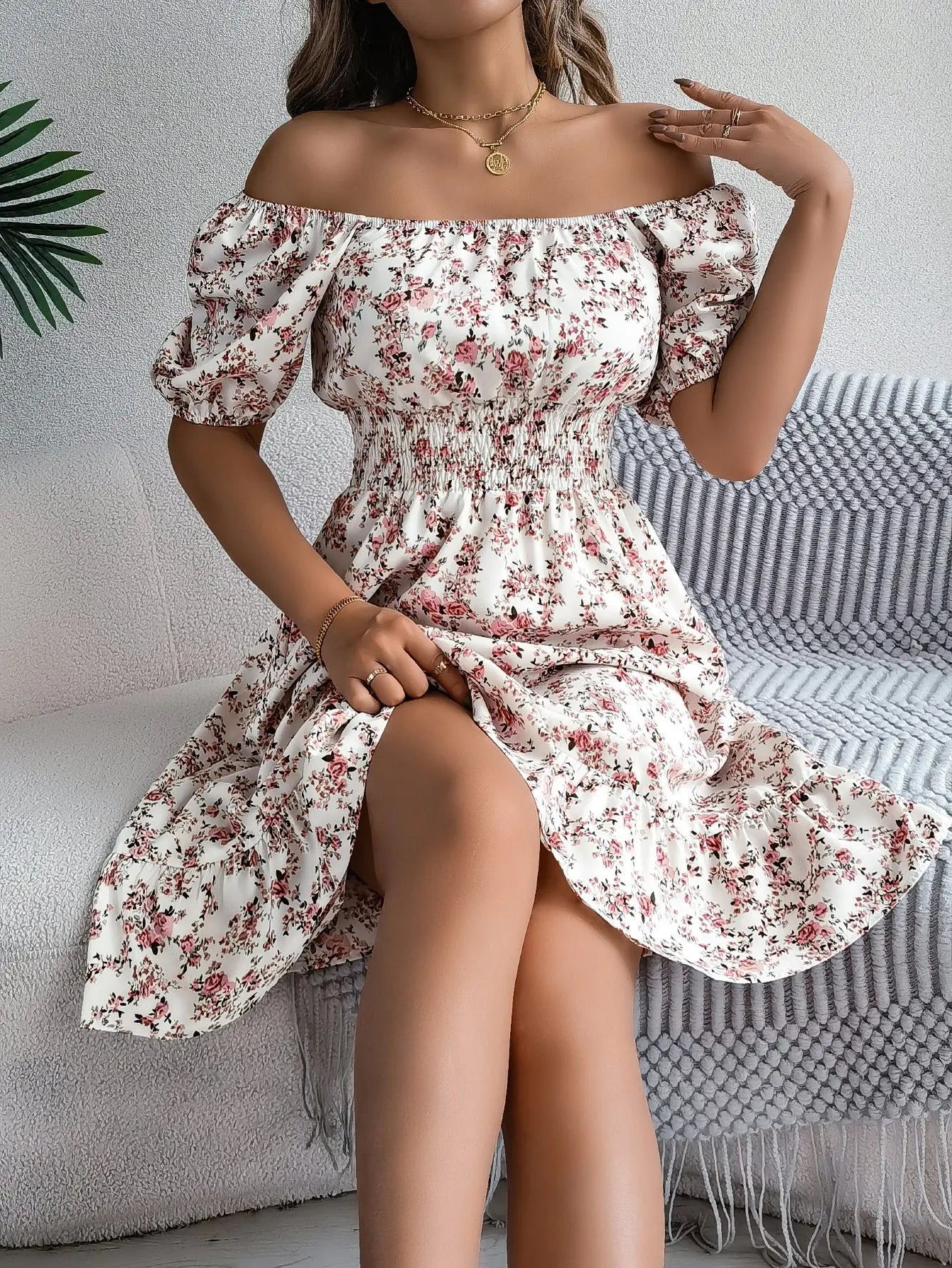 Floral Print Square Collar Dress Trendarium