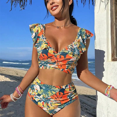 WaveWhirl Ruffle Halter Set Trendarium