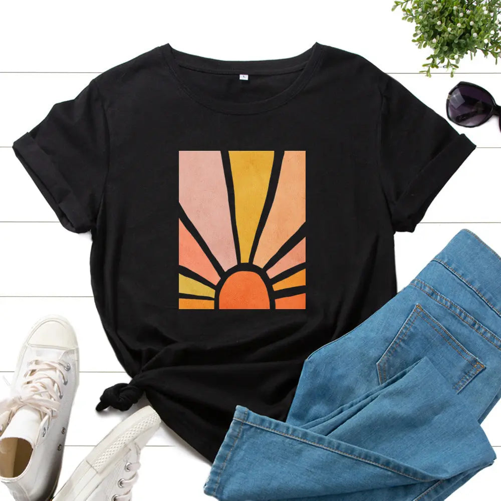 Sunrise Glow Retro Tee – Soft Cotton Graphic Shirt Trendarium