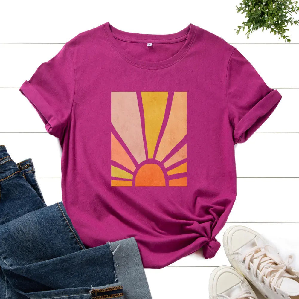 Sunrise Glow Retro Tee – Soft Cotton Graphic Shirt Trendarium