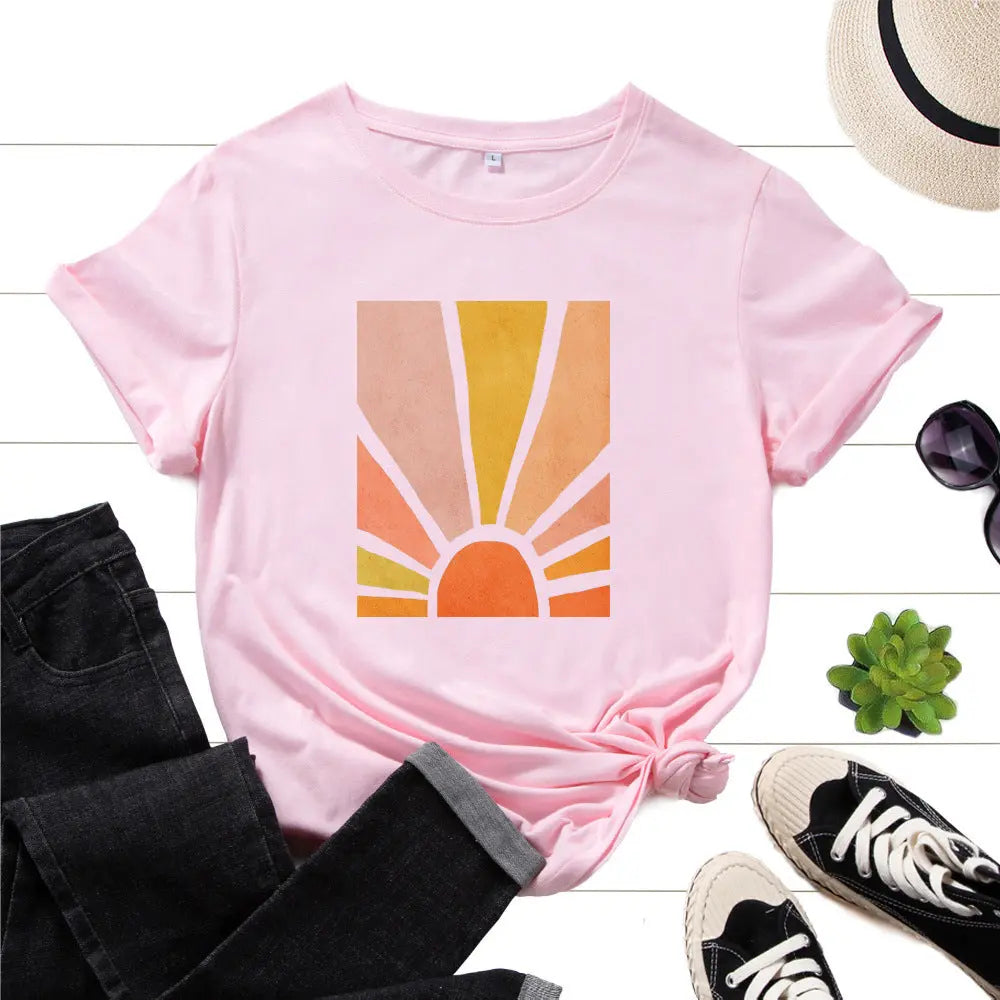 Sunrise Glow Retro Tee – Soft Cotton Graphic Shirt Trendarium