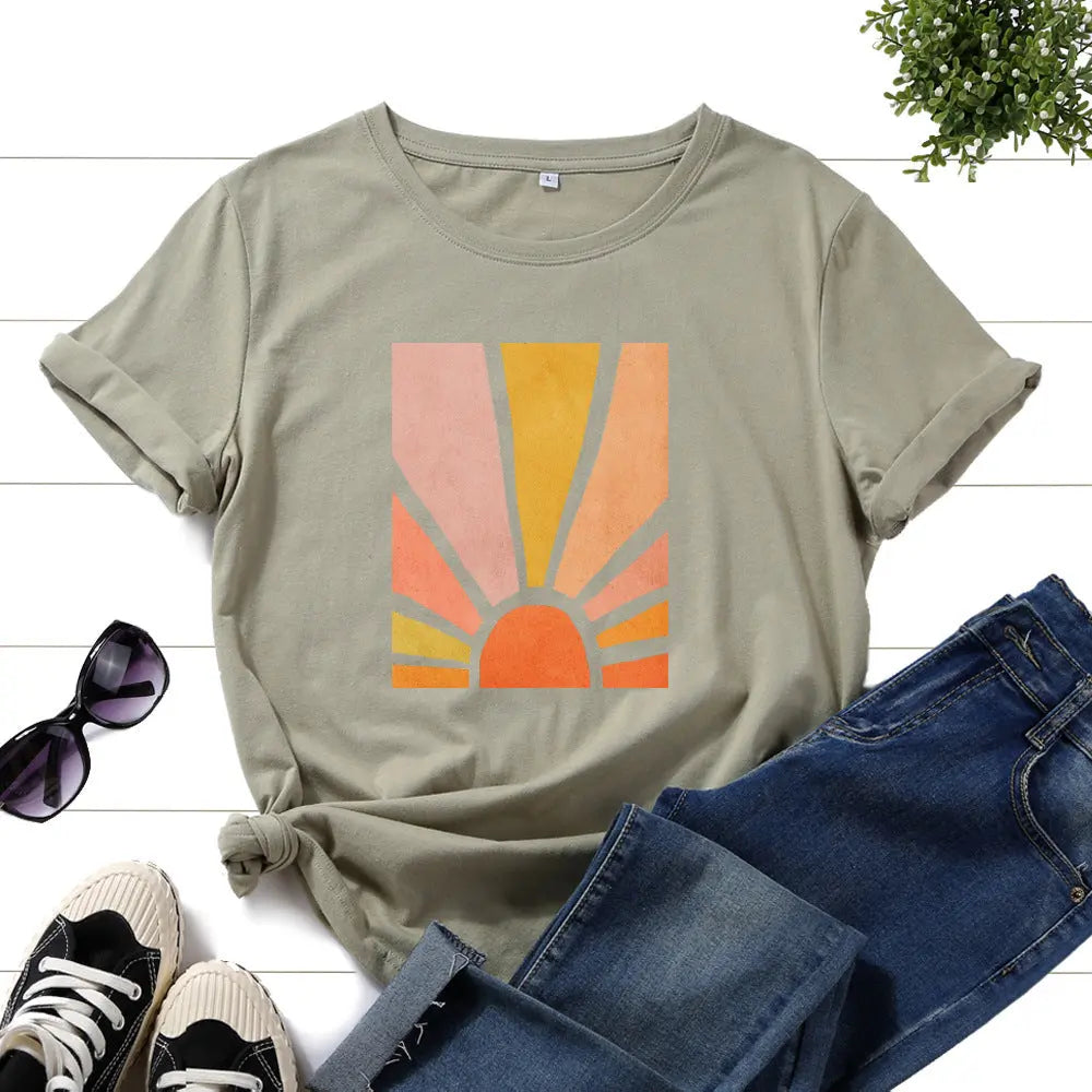 Sunrise Glow Retro Tee – Soft Cotton Graphic Shirt Trendarium
