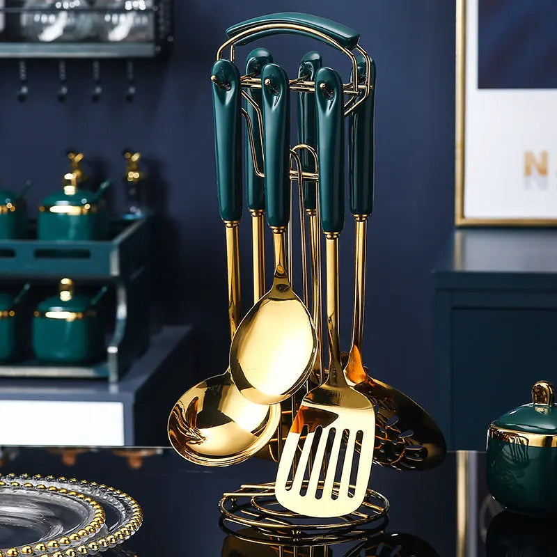 EleganceEdge™ – 7-Piece Gold & Teal Kitchen Utensil Set Trendarium
