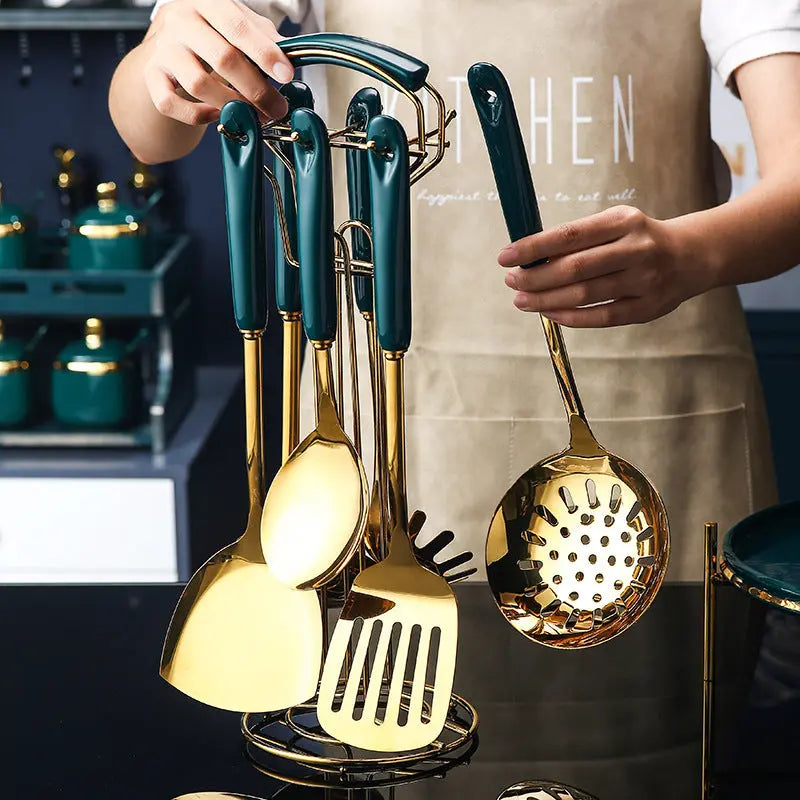 EleganceEdge™ – 7-Piece Gold & Teal Kitchen Utensil Set Trendarium
