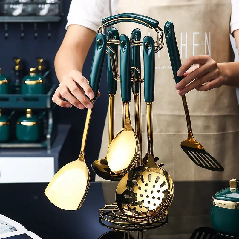 EleganceEdge™ – 7-Piece Gold & Teal Kitchen Utensil Set Trendarium