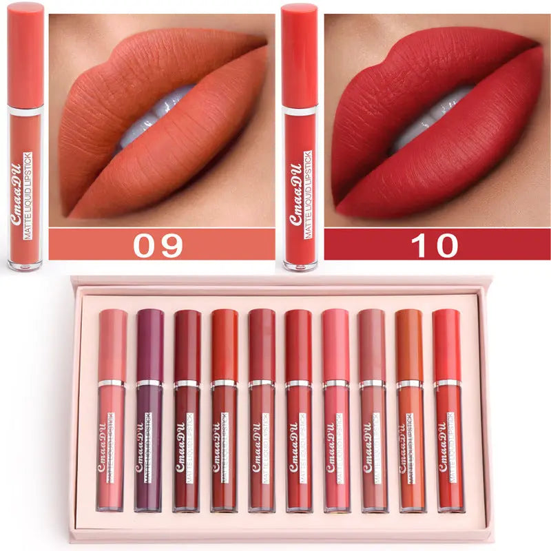 Velvet Kiss™ – 12-Piece Waterproof Matte Lipstick Collection CmaaDu
