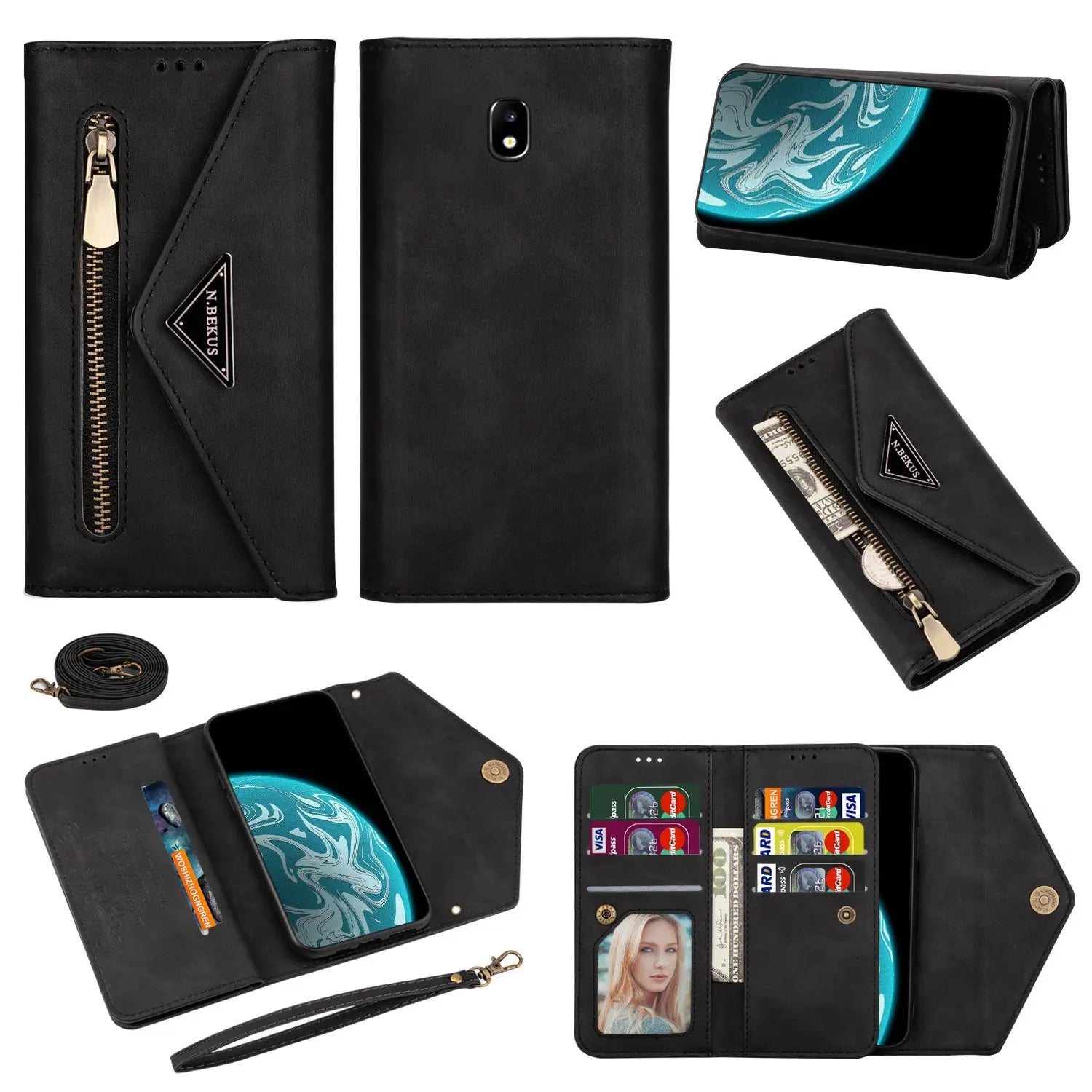 Premium Wallet-Style Phone Case with Zipper Pocket – Leather Feel Trendarium