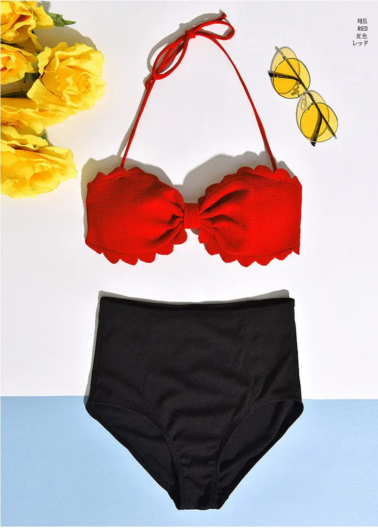 RetroDuo™ – Ruffle High-Waist Bikini Set Trendarium