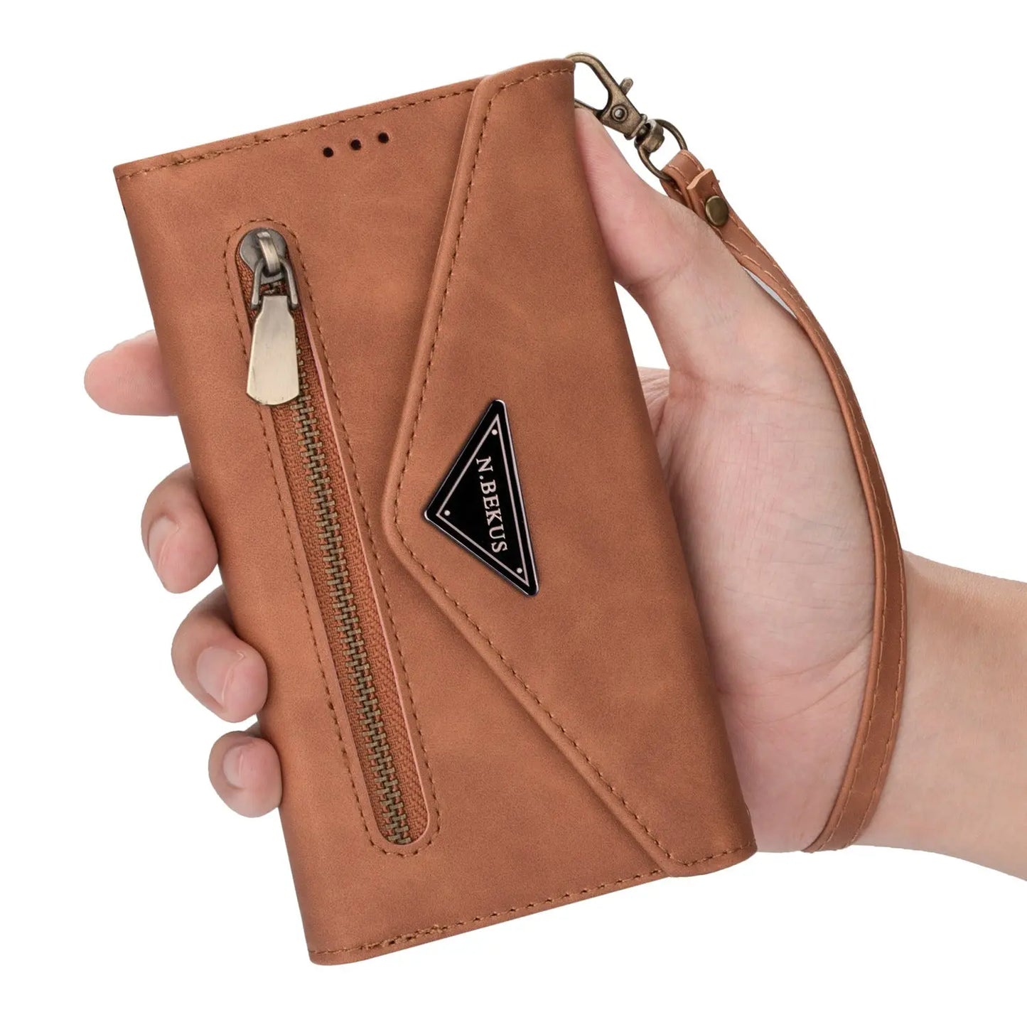 Premium Wallet-Style Phone Case with Zipper Pocket – Leather Feel Trendarium