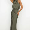 Silk Elegance Drape Halter Dress – Evening & Party Wear Trendarium
