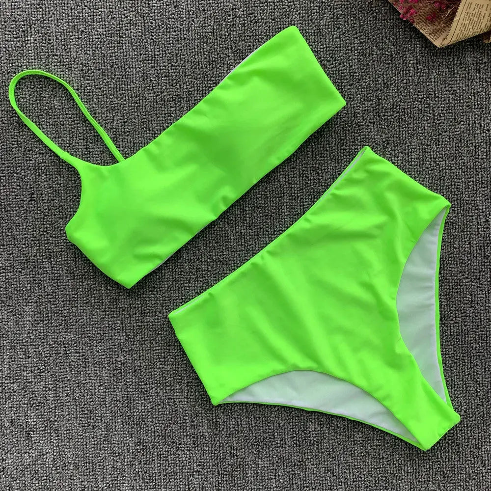 GlowBabe™ – One Shoulder Neon Bikini Set Trendarium