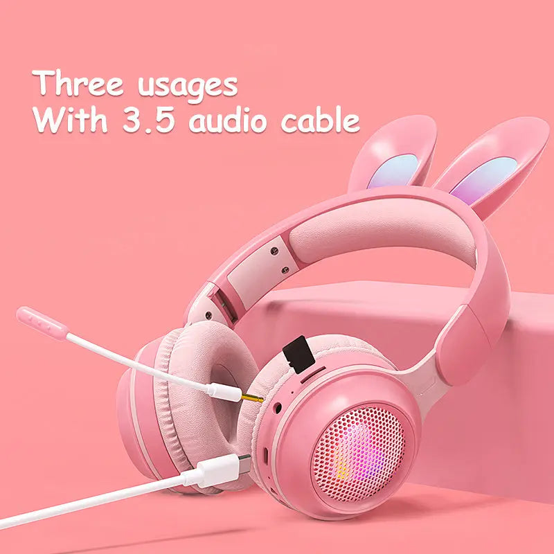 Rabbit Ear Headphones Wireless Luminous Extendable Wheat Headphones Trendarium