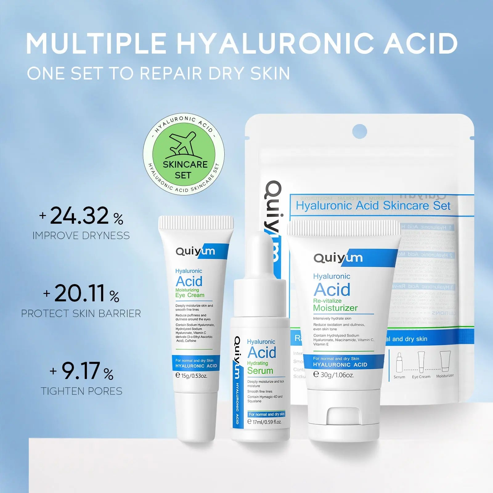 Hyaluronic Acid Three-piece Set Skin Care Product Set Moisturizing Quiyum