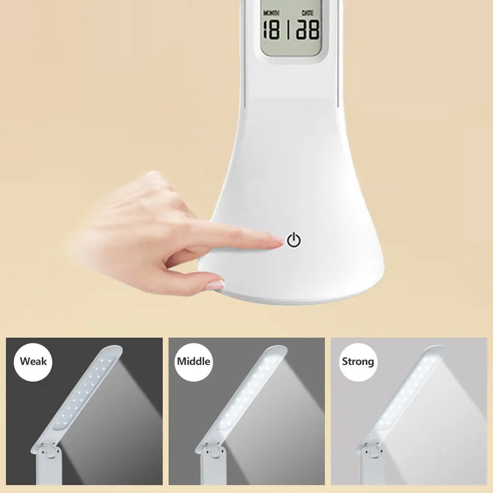 Smart Touch LED Desk Lamp with Clock & USB Charging – Adjustable Brightness Trendarium