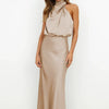 Silk Elegance Drape Halter Dress – Evening & Party Wear Trendarium