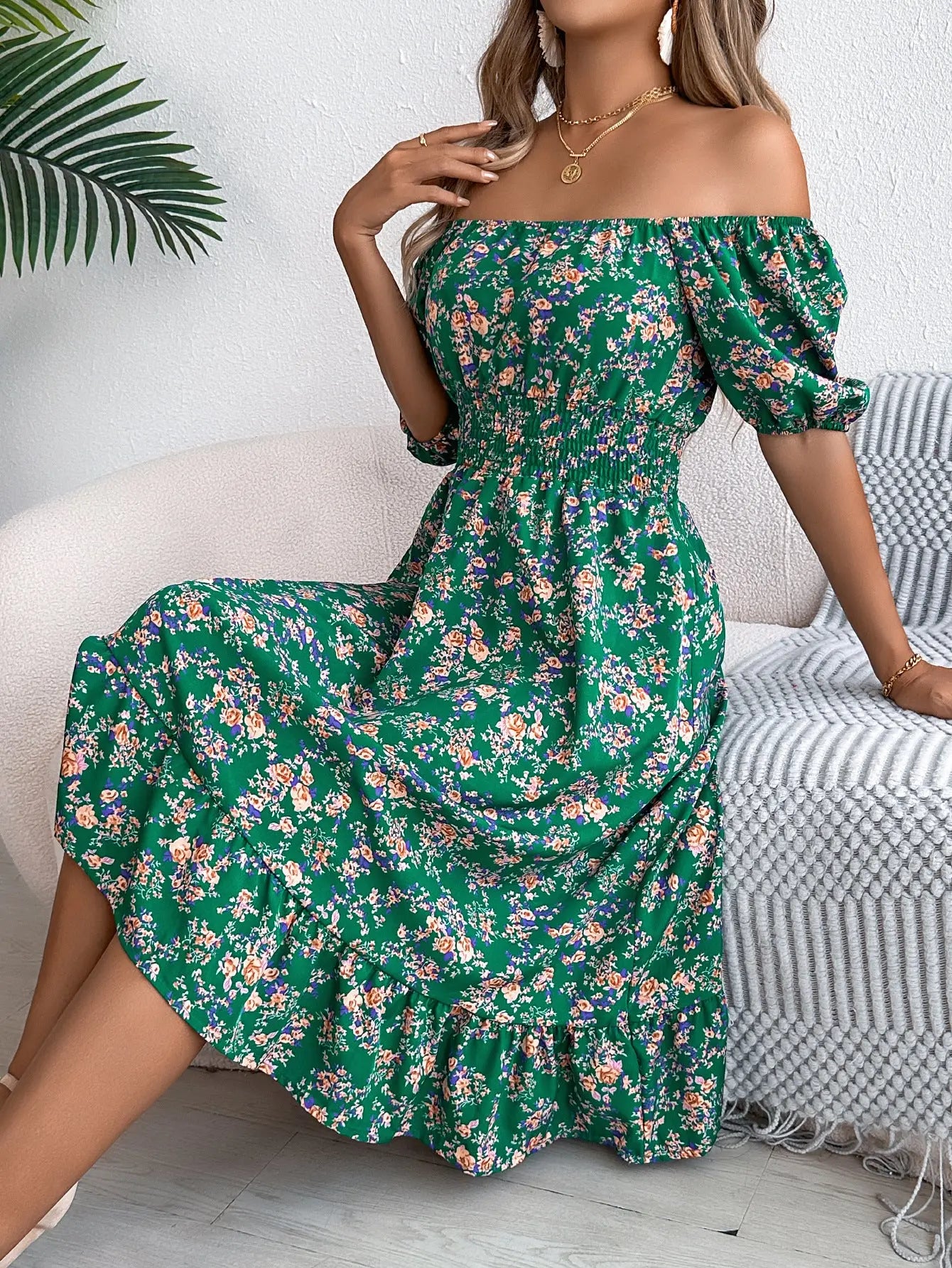 Floral Print Square Collar Dress Trendarium