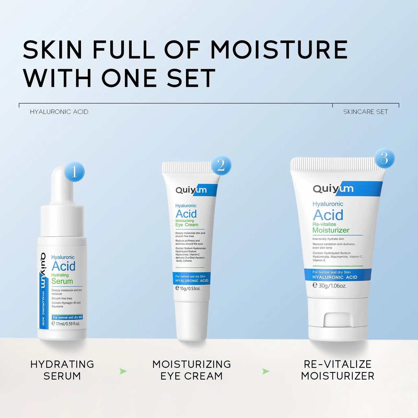 Hyaluronic Acid Three-piece Set Skin Care Product Set Moisturizing Quiyum