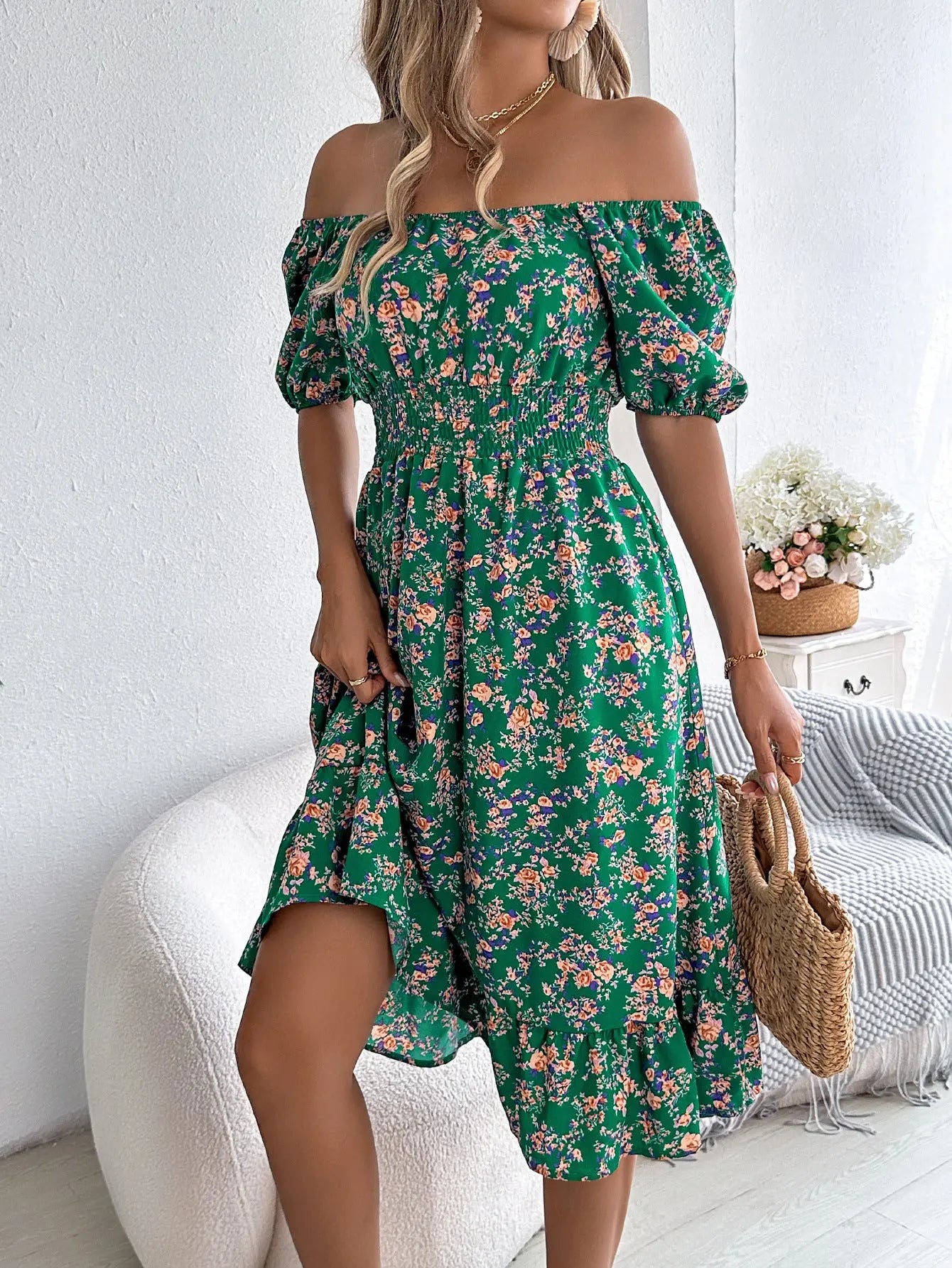 Floral Print Square Collar Dress Trendarium