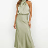 Silk Elegance Drape Halter Dress – Evening & Party Wear Trendarium