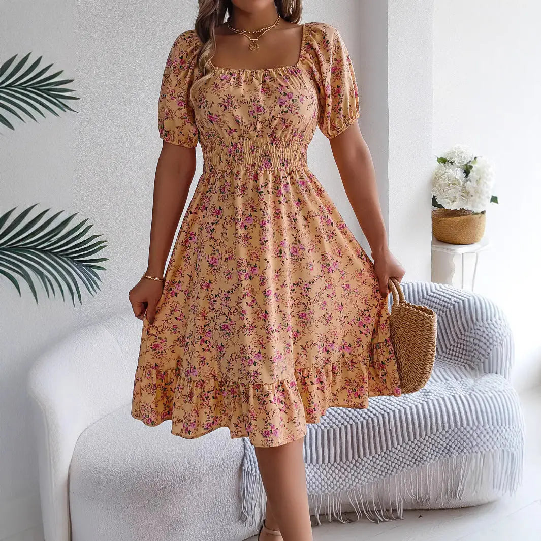 Floral Print Square Collar Dress Trendarium