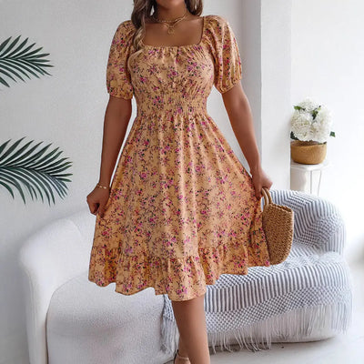 Floral Print Square Collar Dress Trendarium