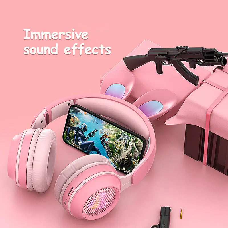 Rabbit Ear Headphones Wireless Luminous Extendable Wheat Headphones Trendarium