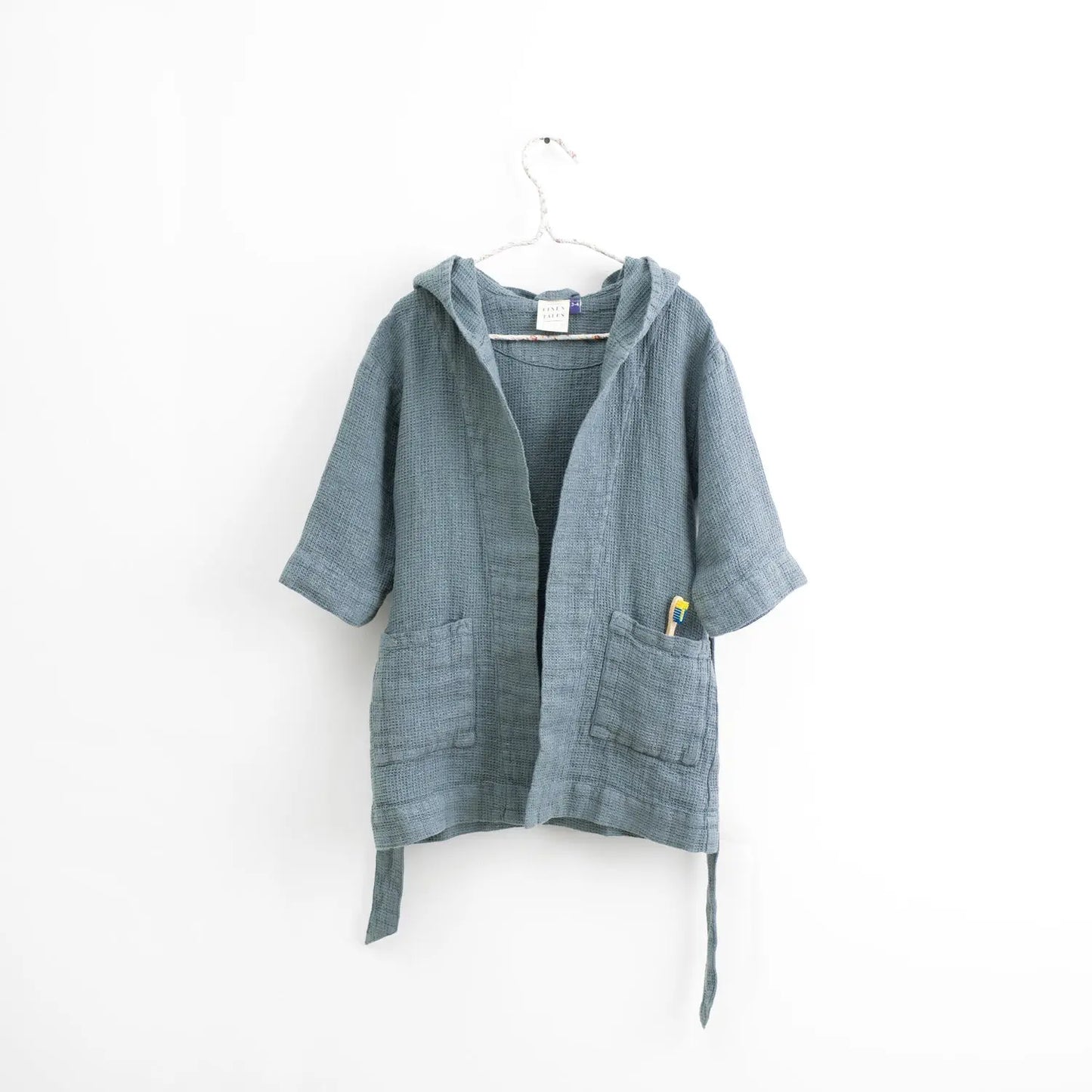 Linen Bathrobe for Kids - Blue Fog