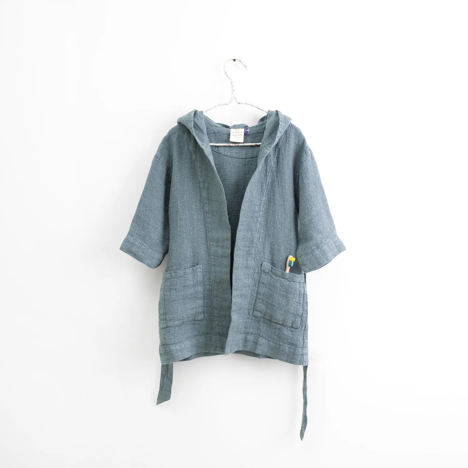 Linen Bathrobe for Kids - Blue Fog