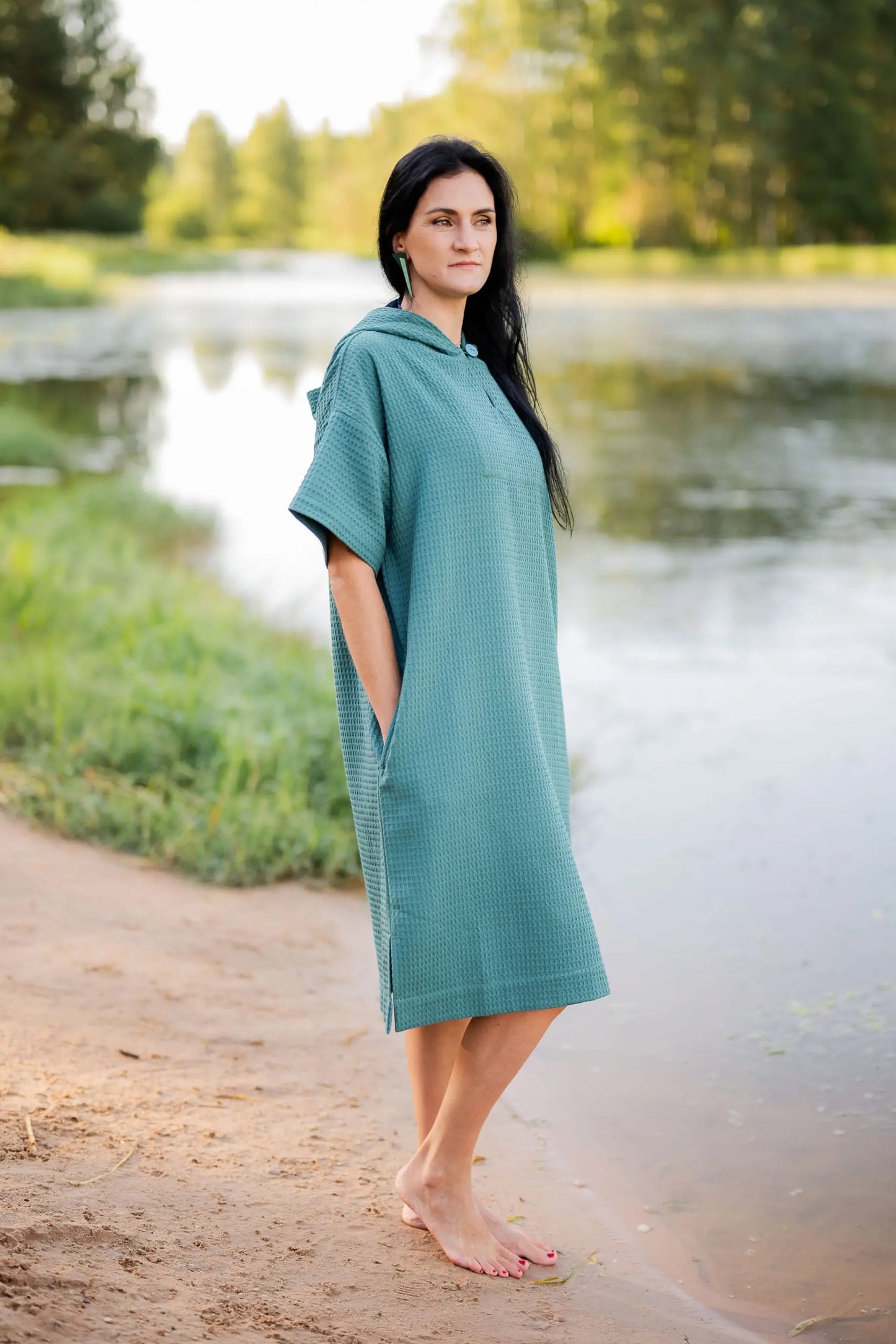 Short-Sleeve Surf Poncho - Cotton Waffle
