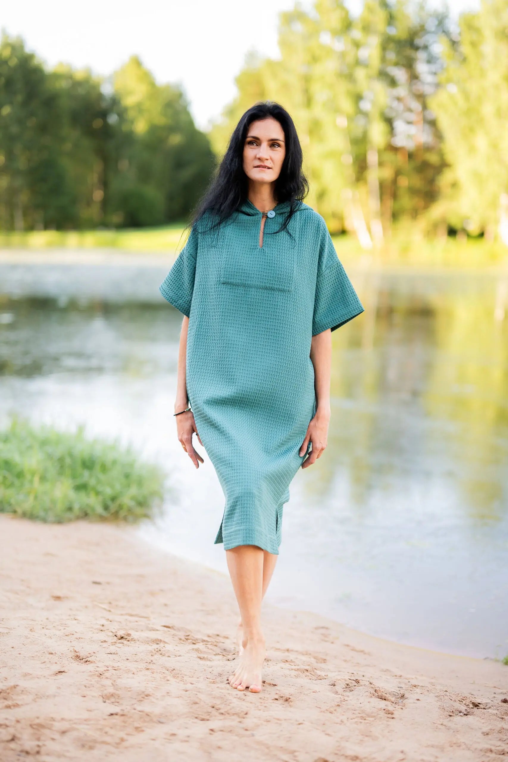 Short-Sleeve Surf Poncho - Cotton Waffle