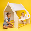 MeowBaby® White Wooden House for Kids - Pink Roof
