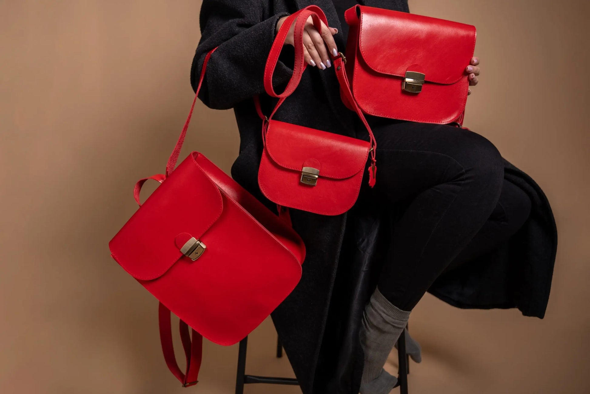 Natural Leather Saddle Bag Medium – Red