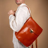 Natural Leather Saddle Backpack - Light Brown