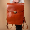 Natural Leather Saddle Backpack - Light Brown