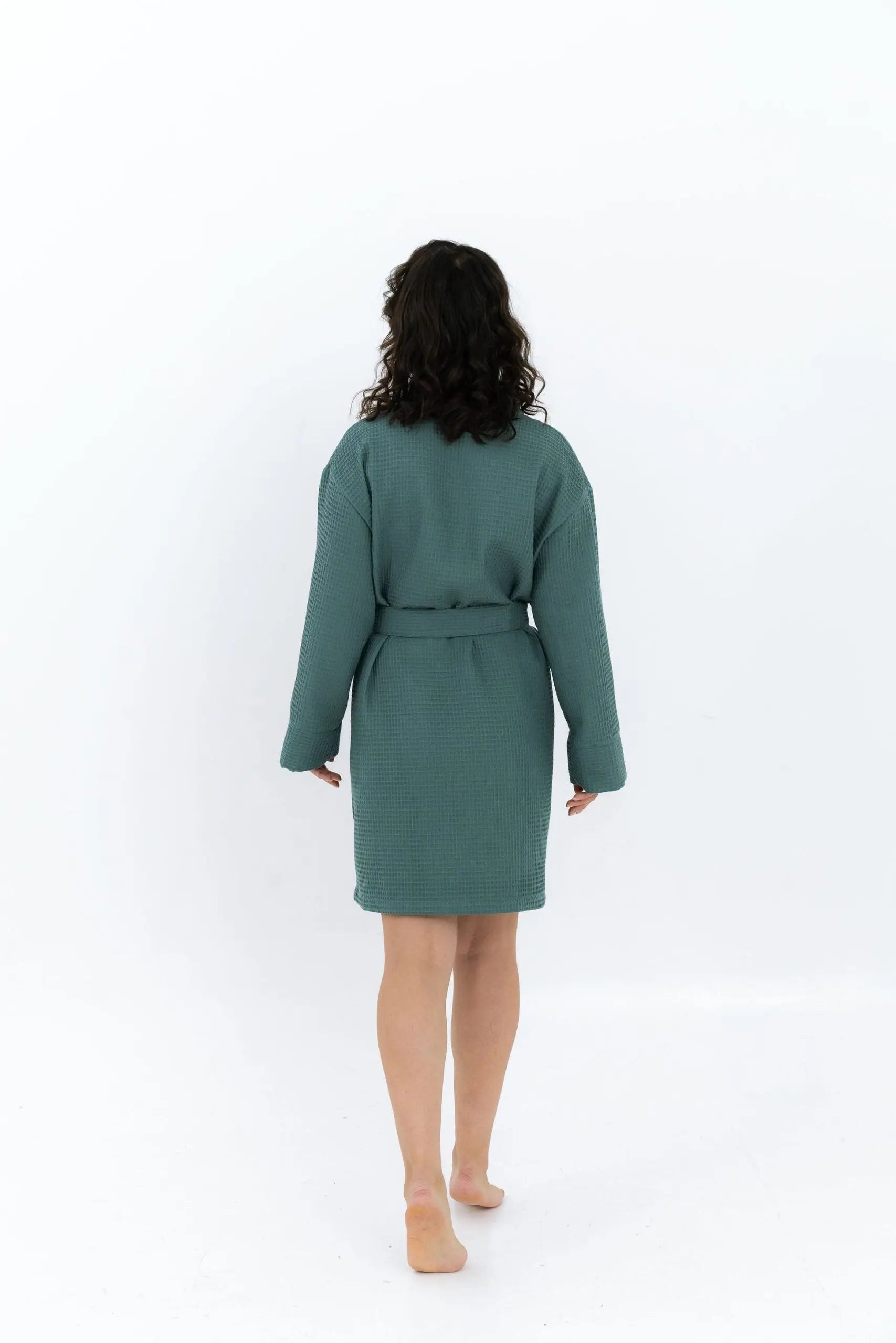 Short Waffle Fabric Robe for Women