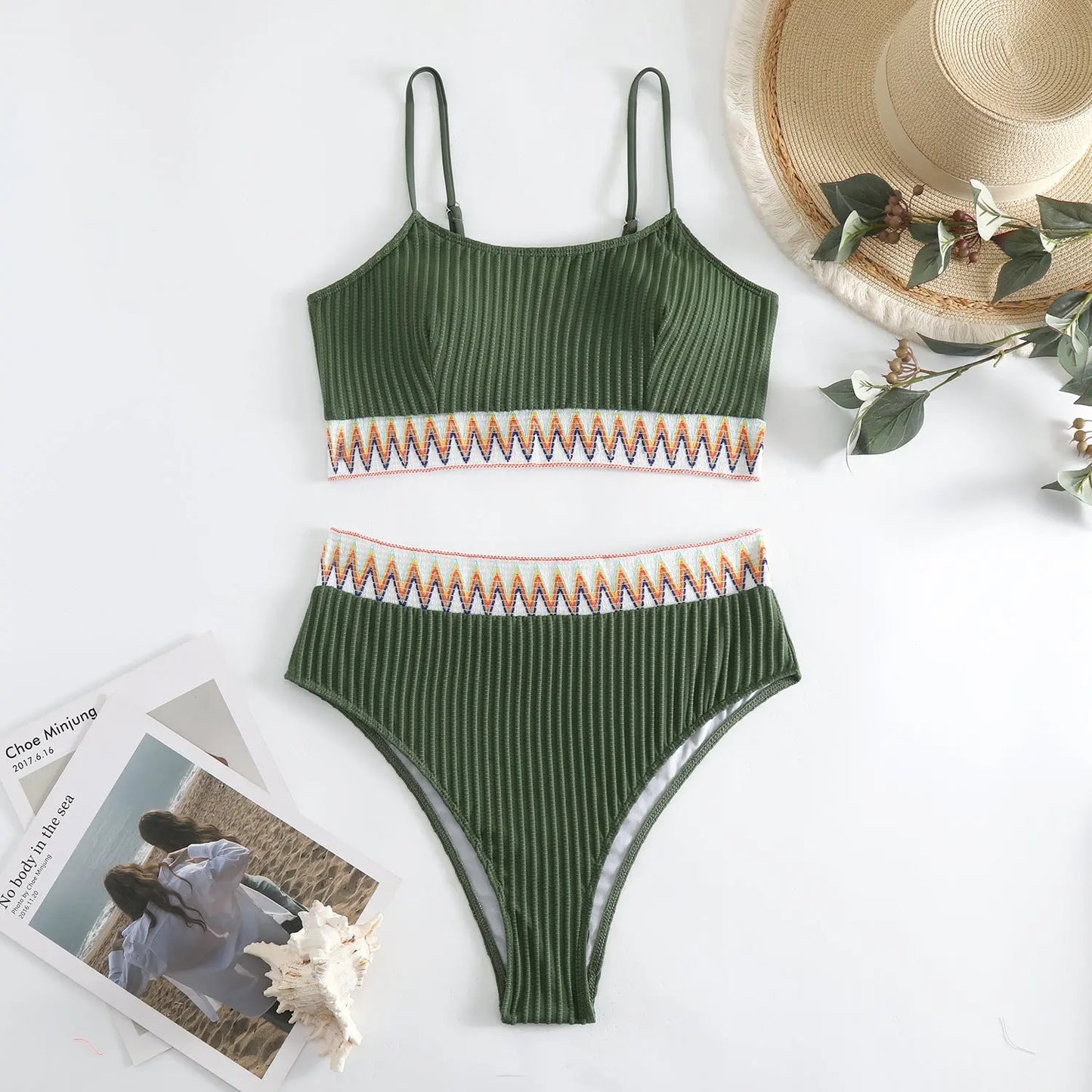 Zigzag Ribbed High-Waist Bikini Set – Sculpt & Shine Collection Trendarium