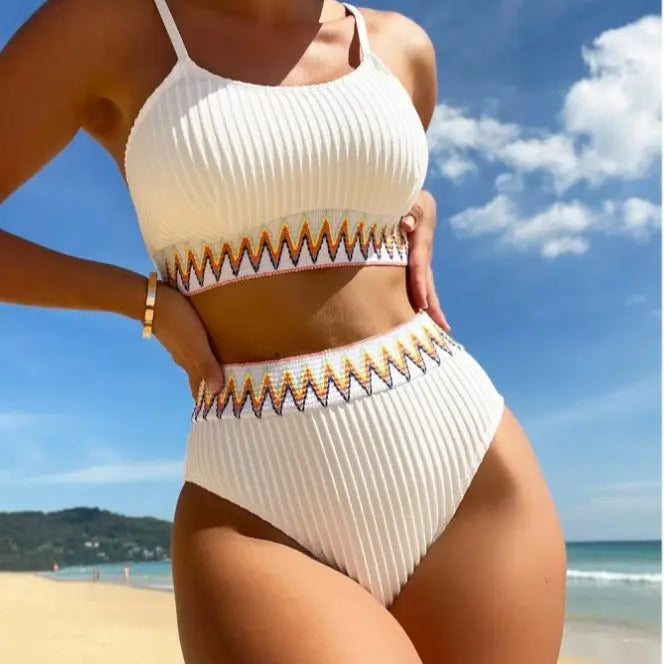 Zigzag Ribbed High-Waist Bikini Set – Sculpt & Shine Collection Trendarium