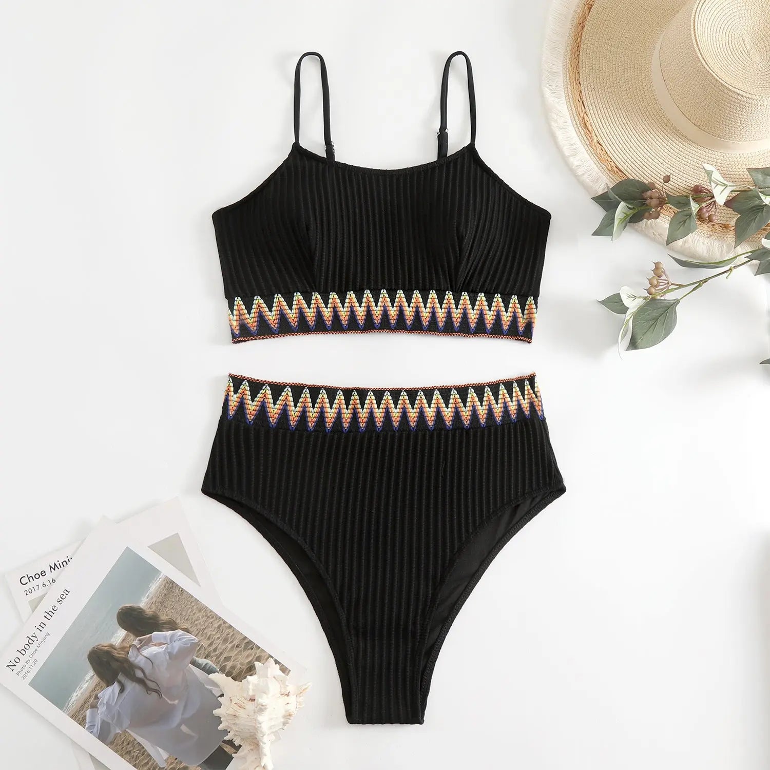 Zigzag Ribbed High-Waist Bikini Set – Sculpt & Shine Collection Trendarium