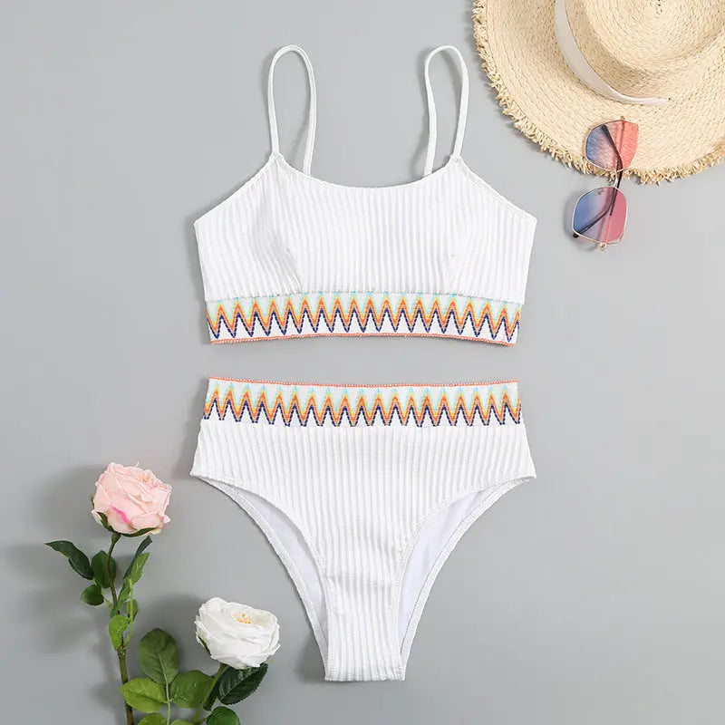 Zigzag Ribbed High-Waist Bikini Set – Sculpt & Shine Collection Trendarium
