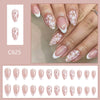 Short Glossy Almond Nail French Style Temperament Glittering Powder Flower Removable Trendarium