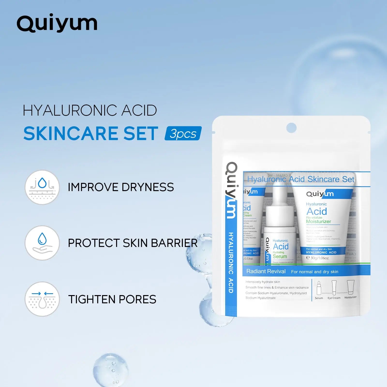 Hyaluronic Acid Three-piece Set Skin Care Product Set Moisturizing Quiyum