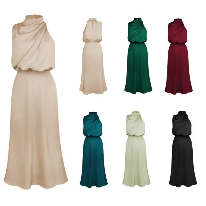 Silk Elegance Drape Halter Dress – Evening & Party Wear Trendarium