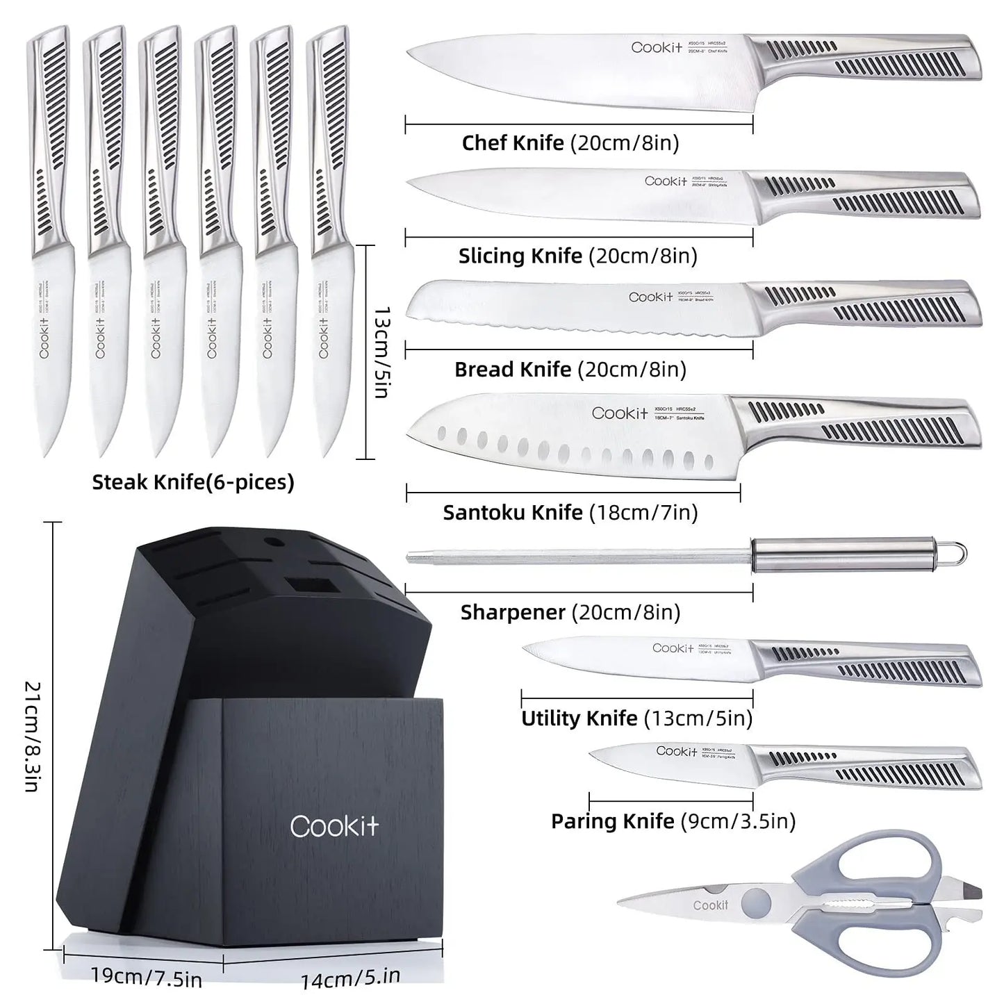 SteelEdge™ – 15-Piece Chef Knife Set with Block Trendarium