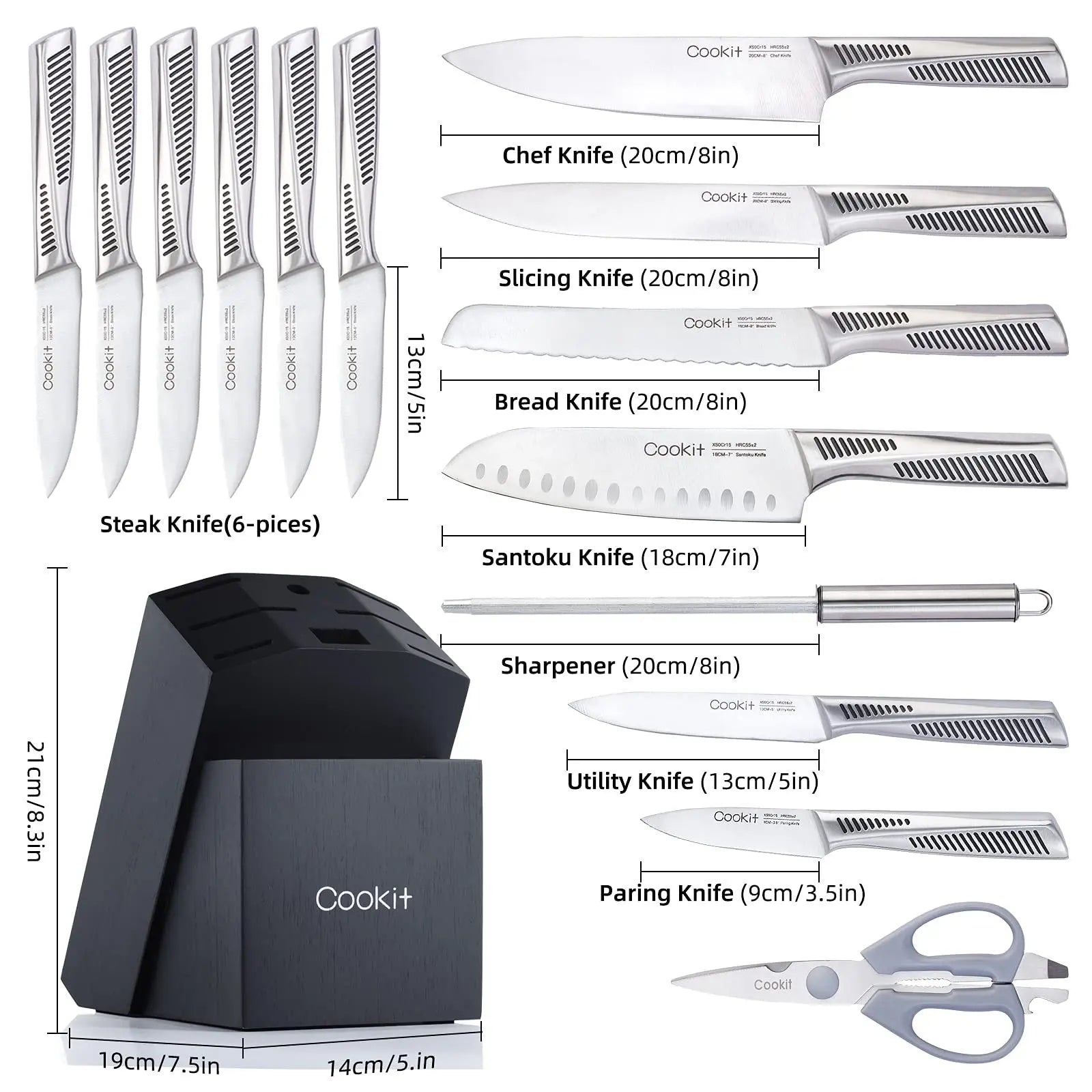 SteelEdge™ – 15-Piece Chef Knife Set with Block Trendarium