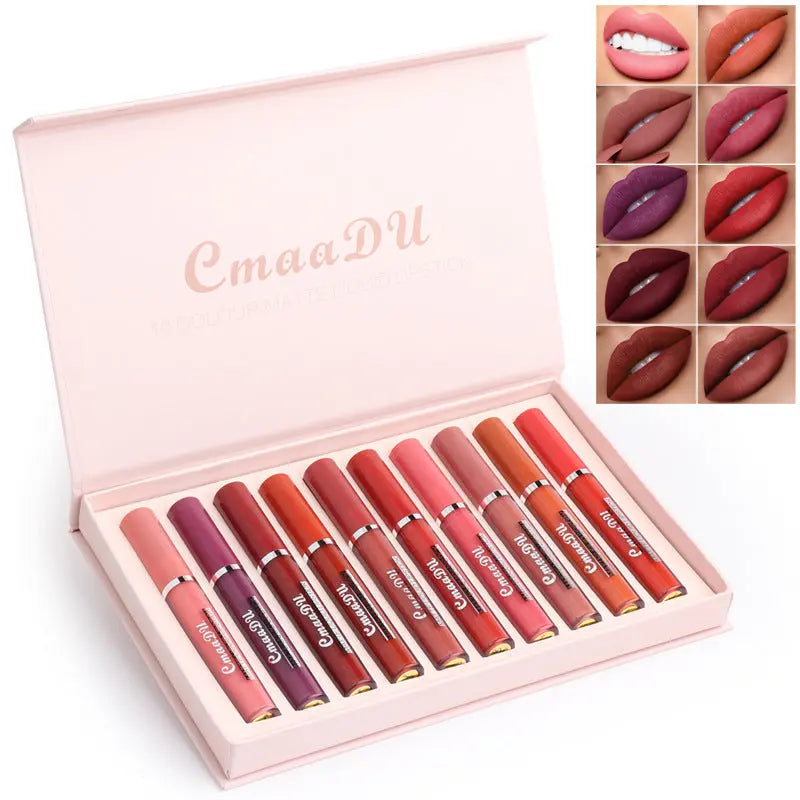 Velvet Kiss™ – 12-Piece Waterproof Matte Lipstick Collection CmaaDu