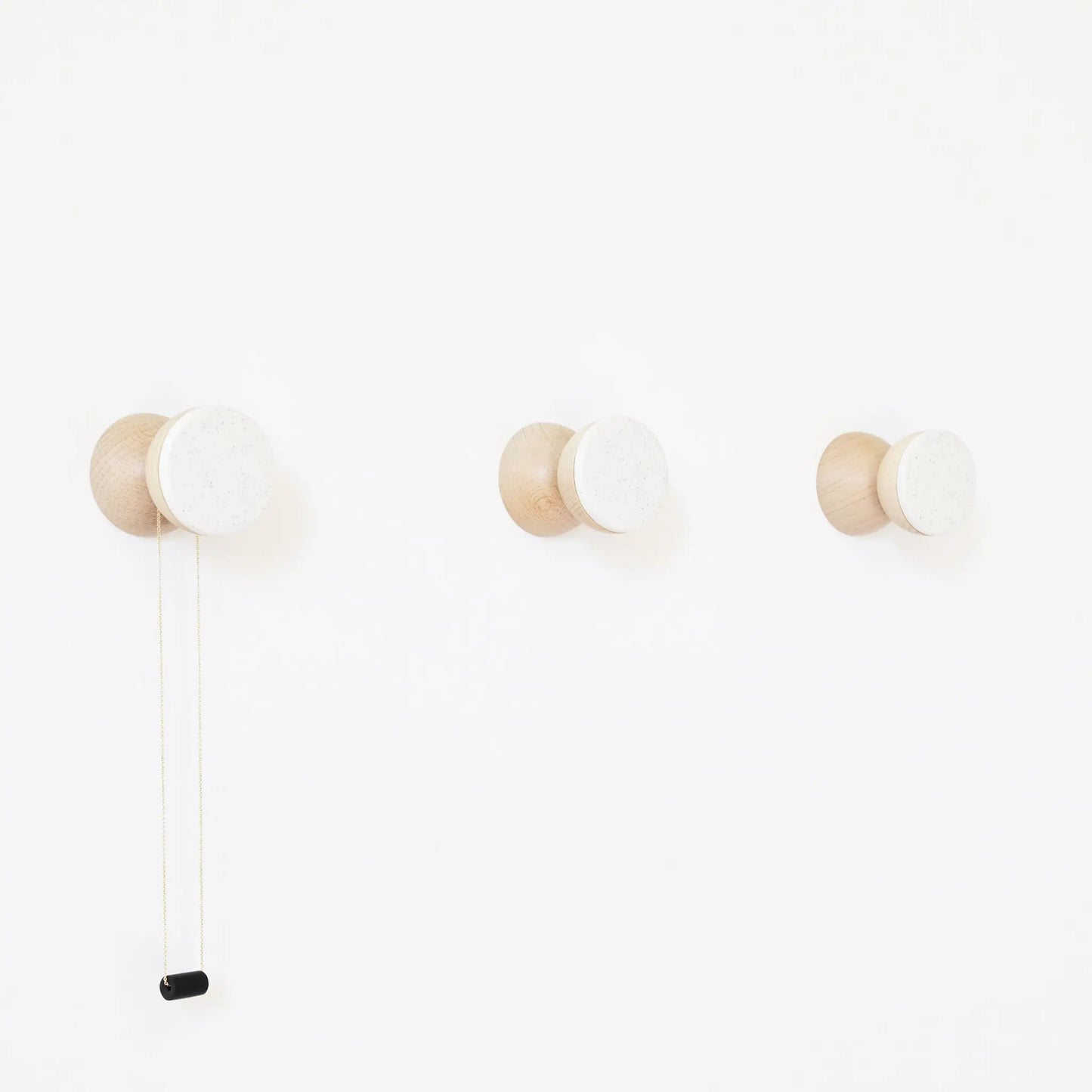 Beech Wood & Ceramic Wall Hook / Knob - White Sand