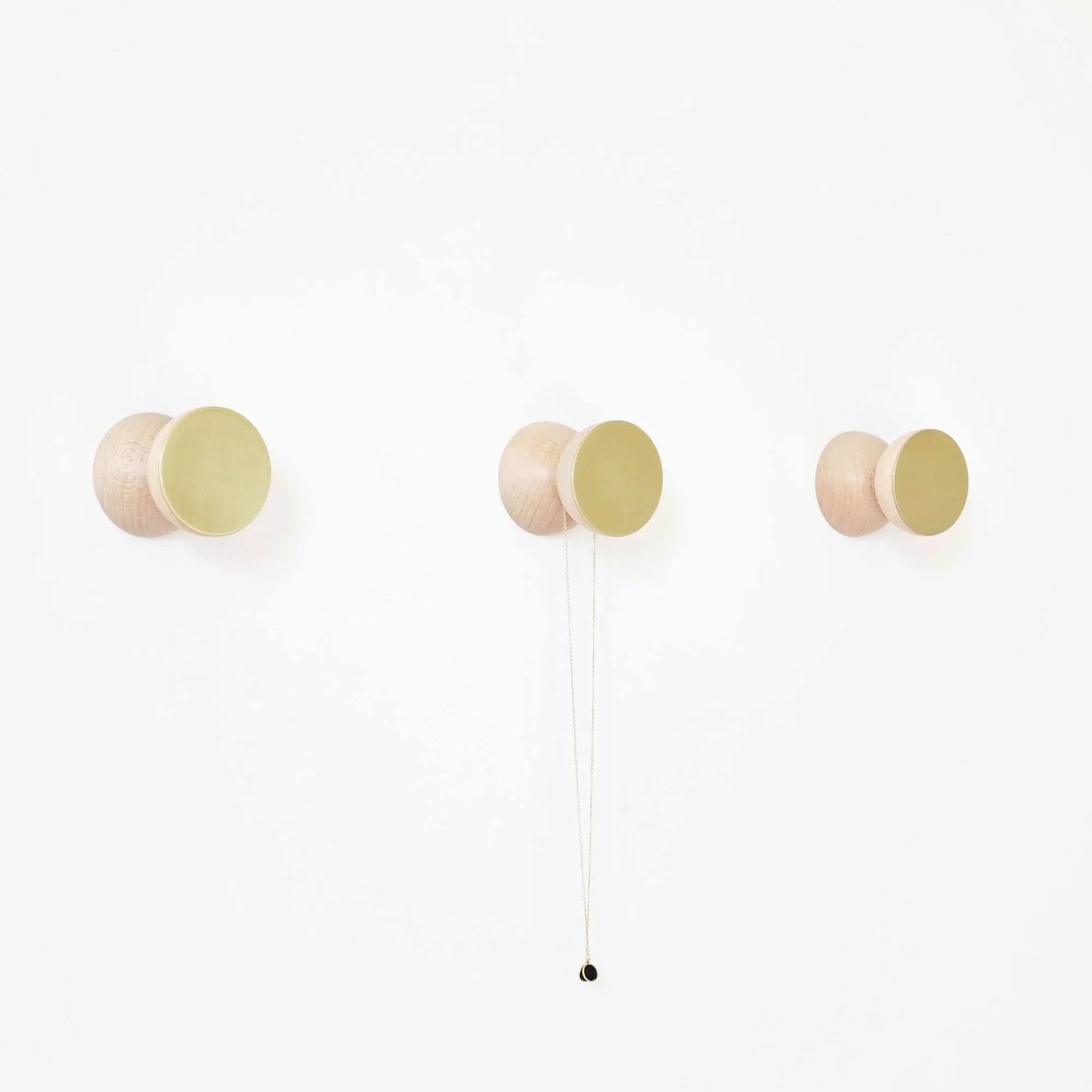 Beech Wood & Brass Wall Hook / Knob