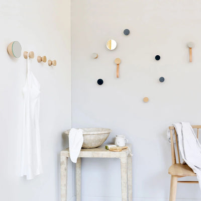 Beech Wood & Ceramic Wall Hook / Knob - Blue Black Specks
