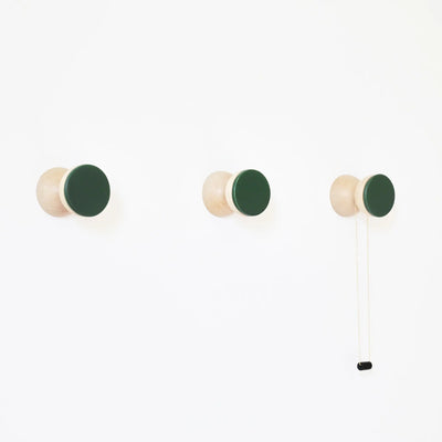 Beech Wood & Ceramic Wall Hook / Knob - Dark Green