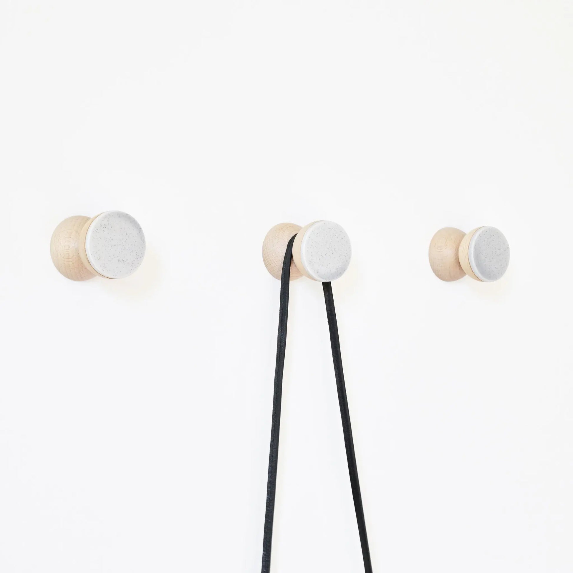 Beech Wood & Ceramic Wall Hook / Knob - Grey Sand